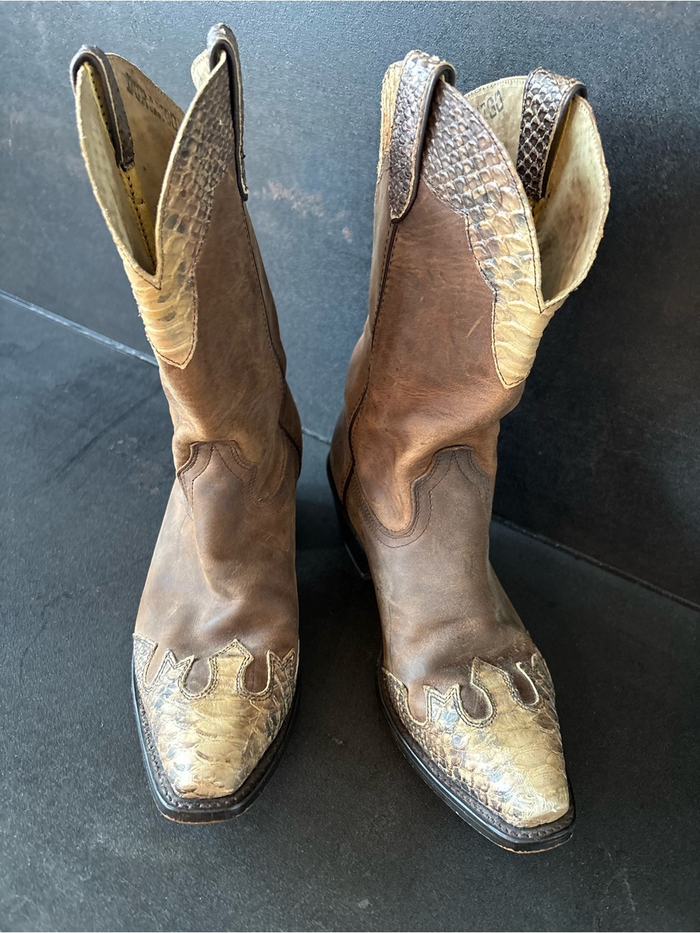 VTG DURANGO Western Leather Snakeskin Cowgirl Rodeo Boots, Two-Tone, 7 1/2 M - Picture 12 of 14